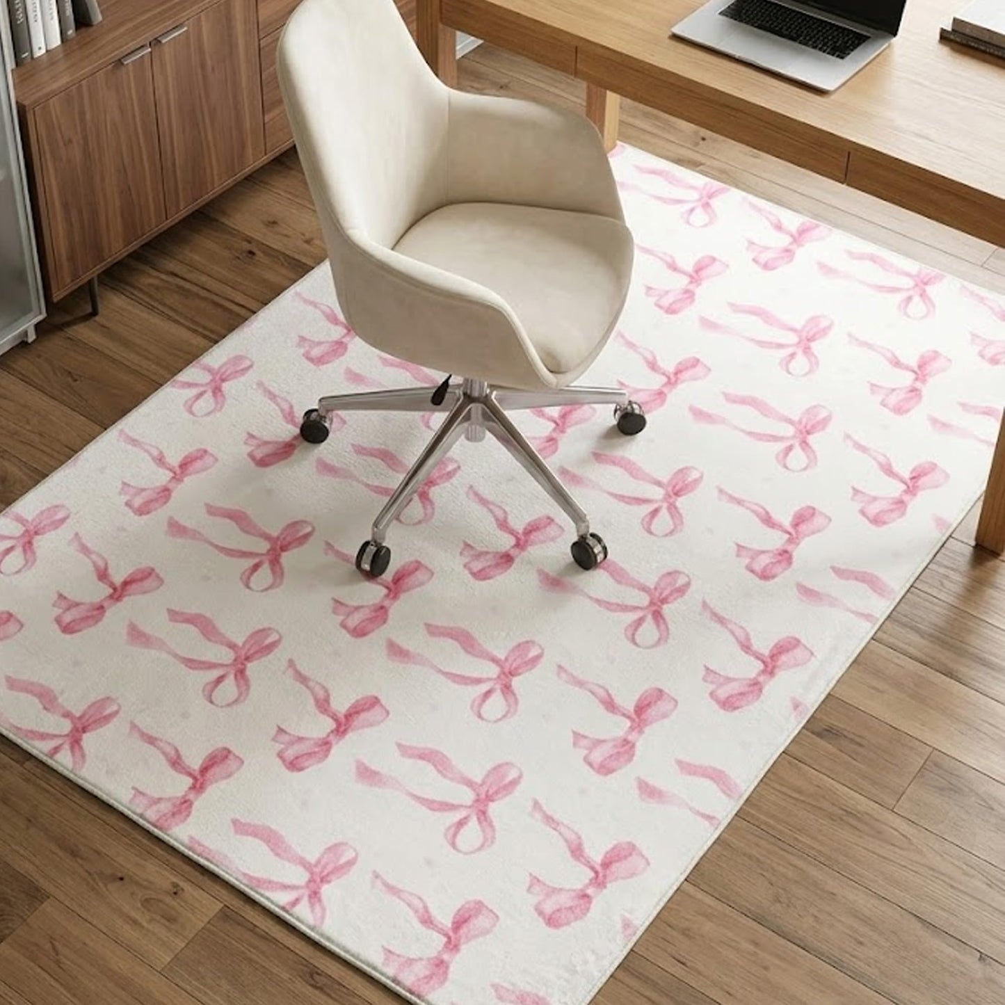 yueyaer Office Chair Mat for Hardwood/Tile Floor, 36"x48"Desk Chair Mat for Rolling, Non Slip Under TPR Backing Low-Pile Rug(Pink Cute Bow)