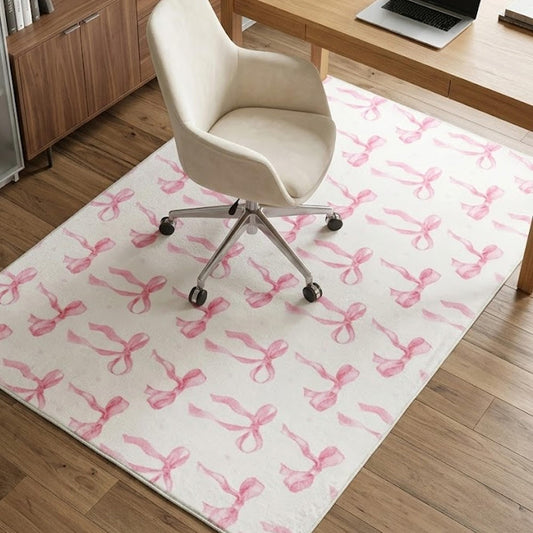 yueyaer Office Chair Mat for Hardwood/Tile Floor, 36"x48"Desk Chair Mat for Rolling, Non Slip Under TPR Backing Low-Pile Rug(Pink Cute Bow)