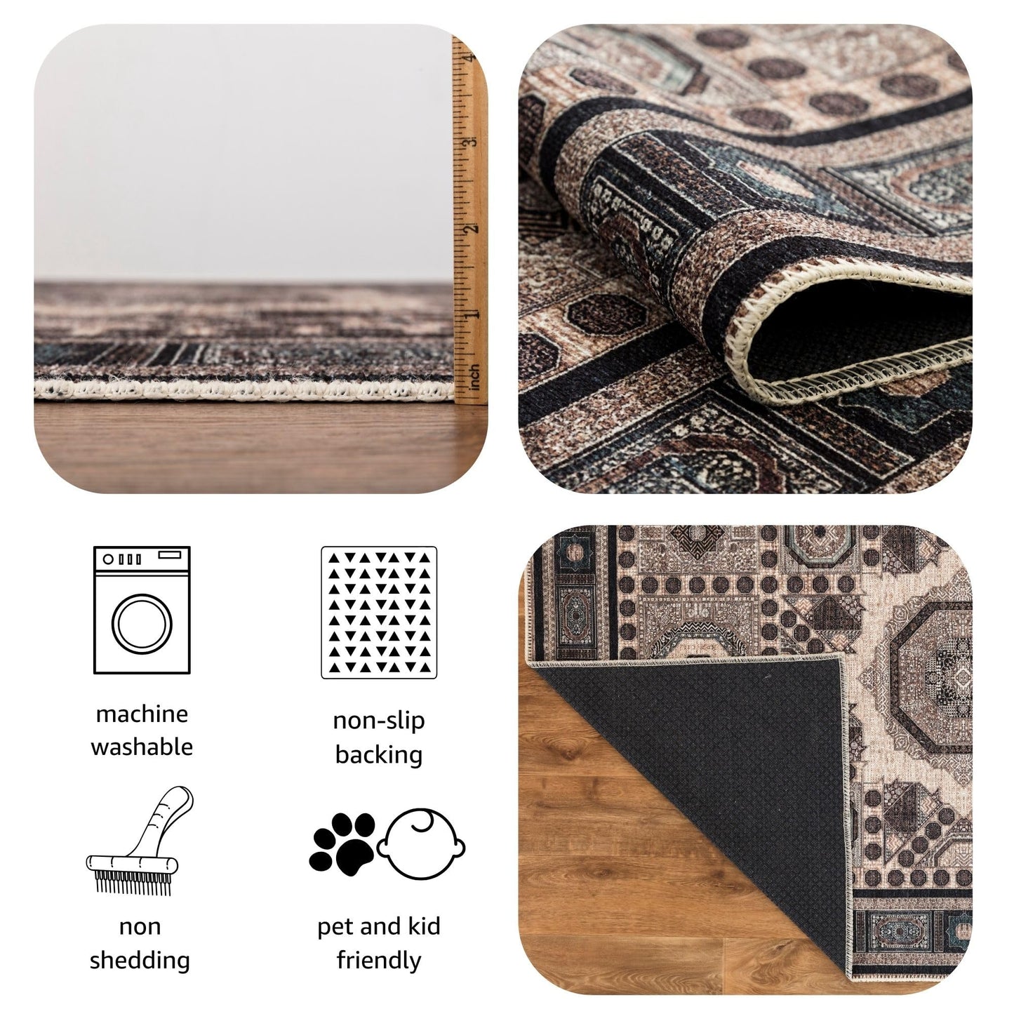 Keen Home Design 2x3 Rug - Machine Washable Entry Rug with Non-Slip Backing, Ideal for Enteryway, Kitchen, Bathroom, Laundry Room - Vintage, Easy Clean, Durable, Low Pile Rug - (2' x 3')