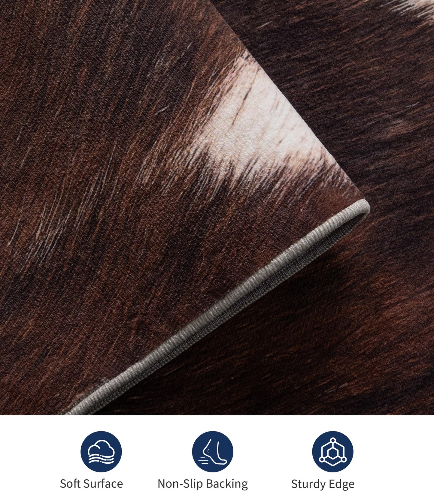 YIHOUSE Cowhide 5x7 Area Rug, Brown Cow Rugs for Living Room, Soft Low-Pile Washable Rug, Western Rustic Faux Animal Print Rugs for Bedroom, Dining Room