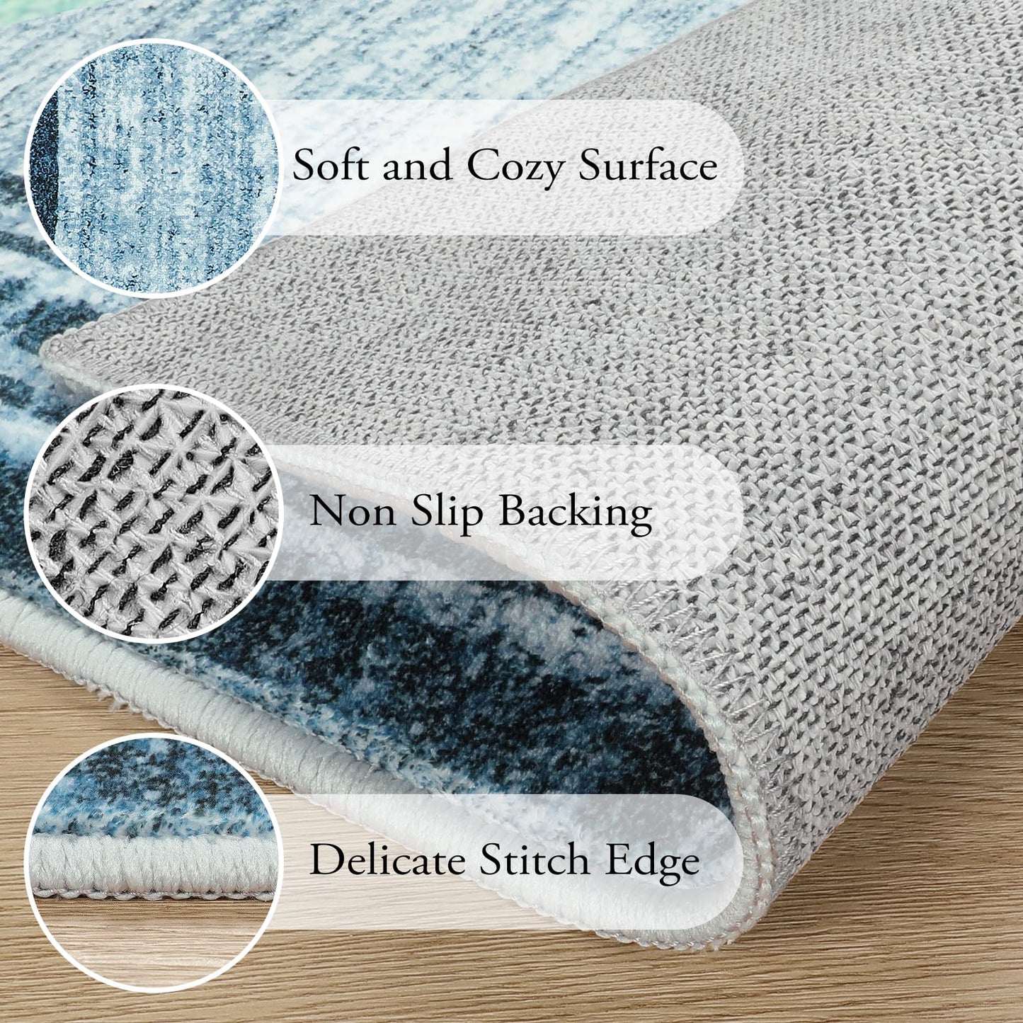 Lahome Modern Abstract Runner Rug, Washable Blue 2x6 Runners for Hallways Non Slip Bathroom Rug Runners, Low-Pile Soft Kitchen Runner Rubber Backed Carpet Runner for Bedroom Entryway