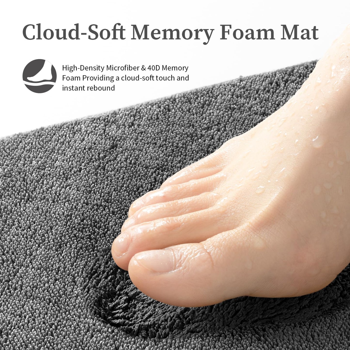 YIHOUSE Memory Foam Bathroom Rugs Sets 3 Piece - Extra Thick Soft Towel-Like Absorbent Bath Mat Set, Non Slip Machine Washable Bath Rugs Carpet for Bath, Tub and Shower, Dark Grey