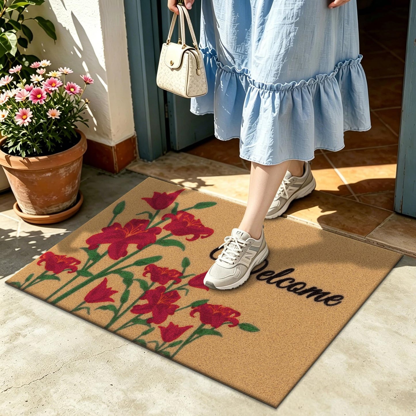 Vaukki Outside Welcome Doormat 24"x36", Non Slip Dirt Trapping Coco Coir Door Mat, Low Profile Front Door Mat Entrance, Durable Easy Clean High Traffic Entryway Doormat, Welcome