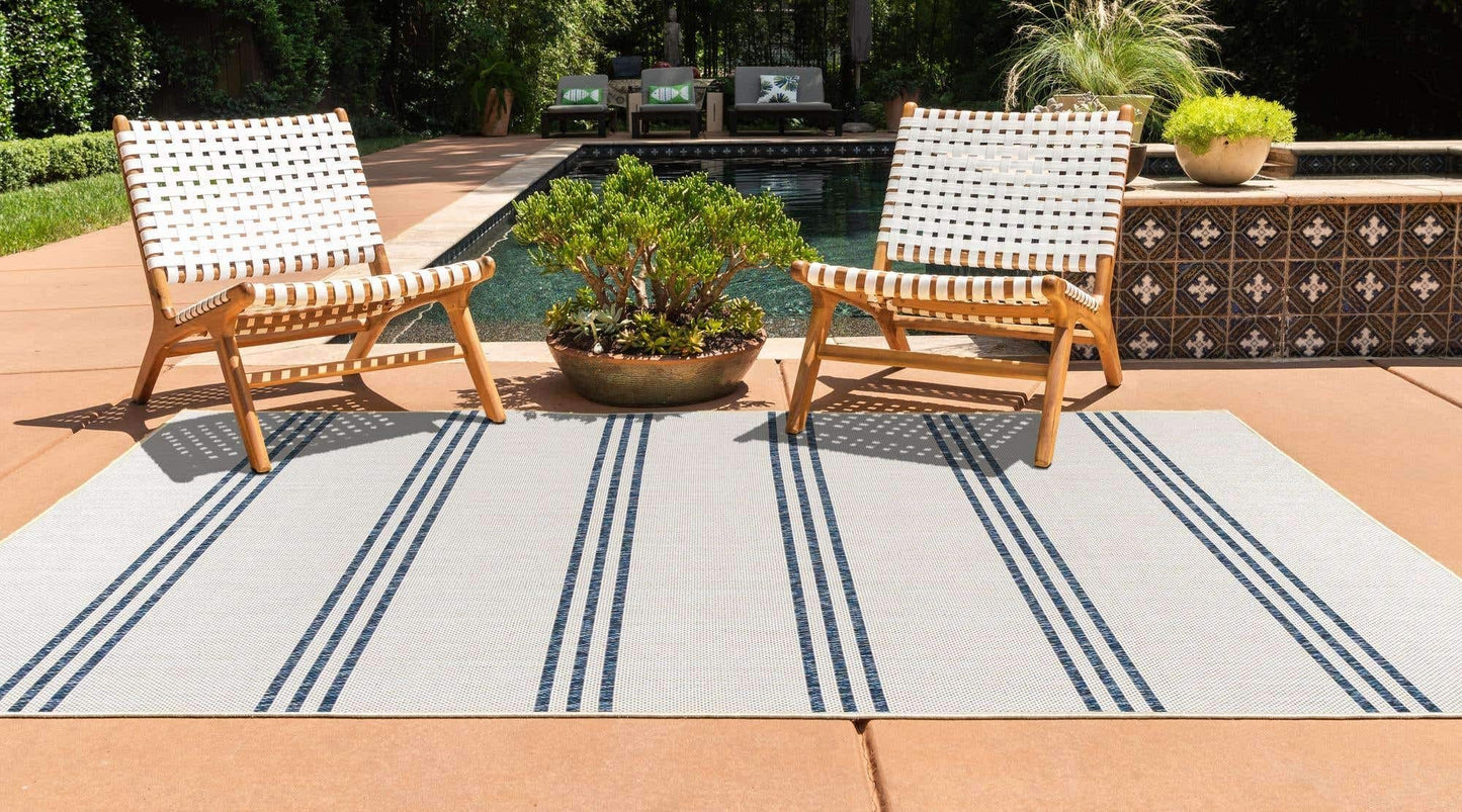 Unique Loom Outdoor Collection Area Rug - Anguilla (3' 3" x 5' 3" Rectangle, Ivory/ Blue)