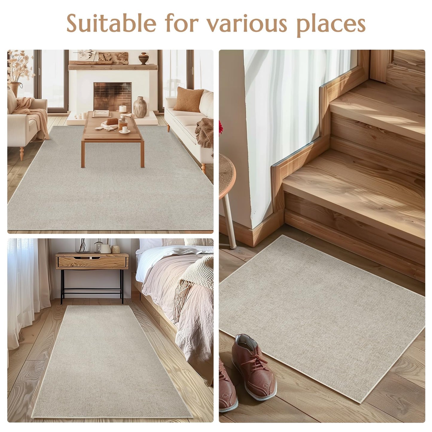jinchan Modern Area Rug 2x3 Washable Rug Indoor Thin Entryway Doormat Grid Accent Floor Cover Geometric Contemporary Non Slip Soft Carpet for Kitchen Living Room Bedroom Bathroom Home Office Taupe