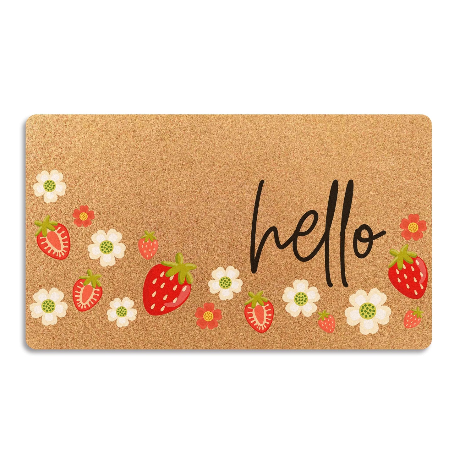 MJYTHNTH Strawberry Hello Door Mat Doormat for Front Door Outdoor Indoor, Spring Summer Strawberry Daisy Floral Welcome Mat Porch Rugs Outside Entrance, 17x30 Inches