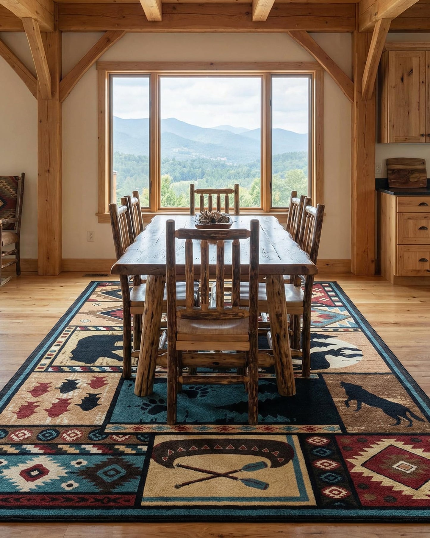 Yghgezl Rustic Rugs for Living Room, Washable Cabin Rug 5x7 Bear Area Rug Country Farmhouse Wildlife Hunting Lodge Rug for Bedroom Deer Moose Brown
