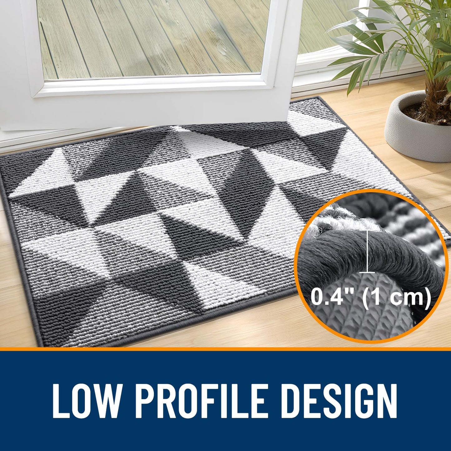 OLANLY Door Mat Indoor Entrance Washable 32x20, Odor-Free Low-Profile Front Back Geometric Doormat, Absorbent Resist Dirt Entry Carpet, Easy to Clean Sturdy Inside Floor Mats for Entryway, Dark Grey
