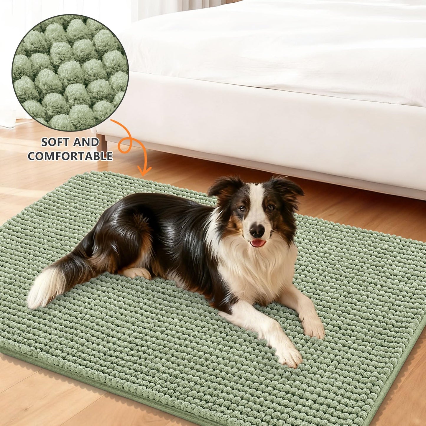 Smiry Dog Door Mat for Muddy Paws 36x24, Absorbent Microfiber Dirt Trapper Pet Doormat, Non-Slip Washable Quick Dry Chenille Front Door Mat, Entryway Rug for Indoor and Outdoor, Sage Green