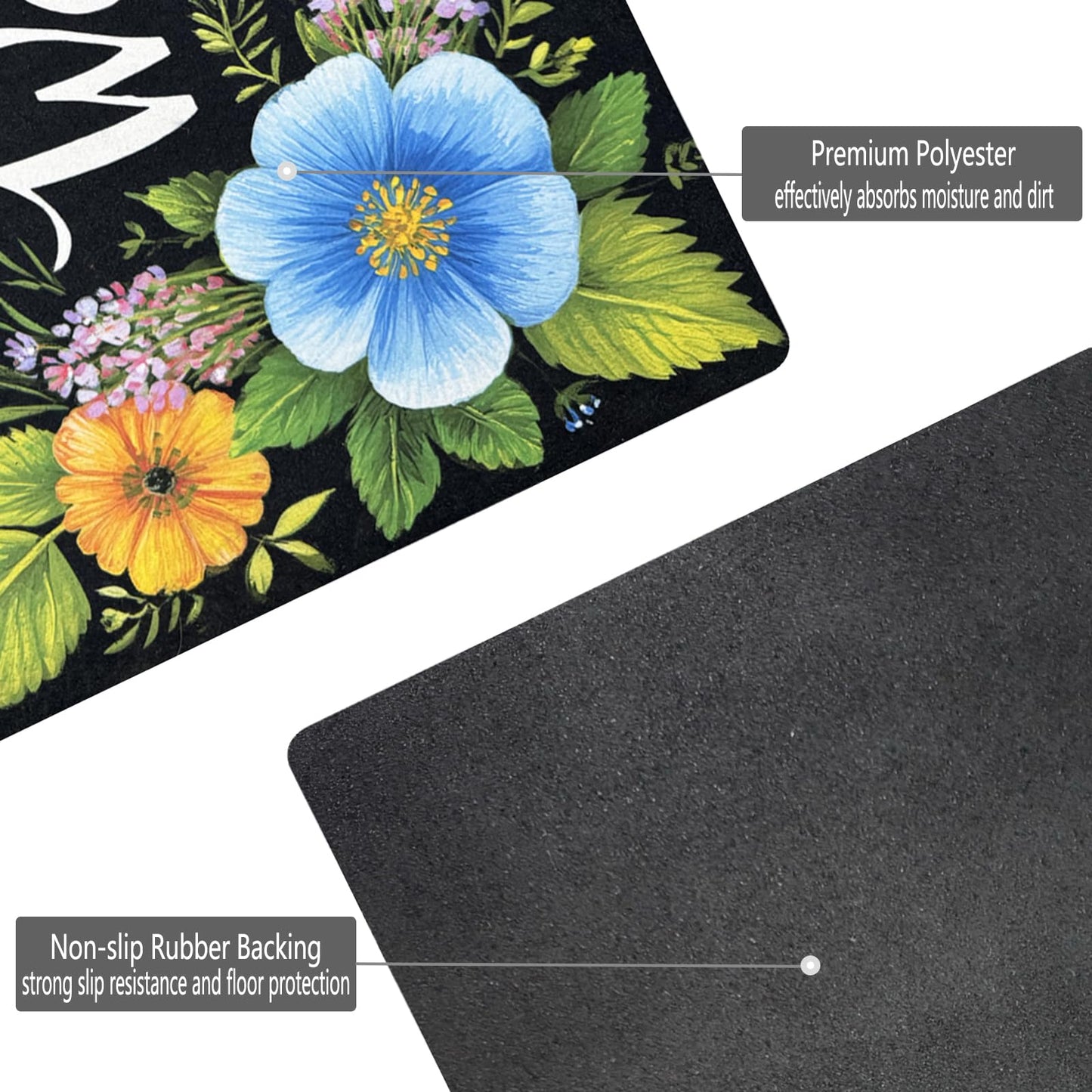 XADP Welcome Mat 17x29 Inch Spring Summer Outdoors Indoors Front Door Mat, Low Profile Doormat for Outside Inside Home Entrance, Non Slip Rubber Back Floor Rugs for Entryway, Floral