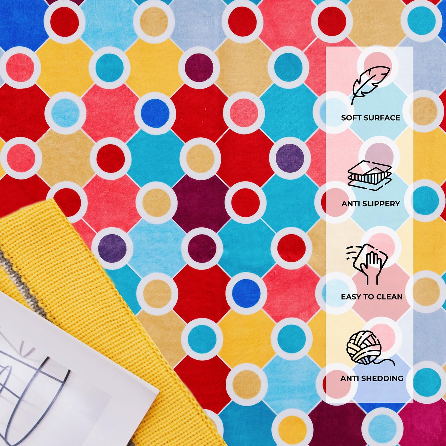 Casanta Living Machine Washable Polka Dot Rug for Kids Area - Multicolor Soft Rug for Nursery/Playroom/Classroom - 6x9