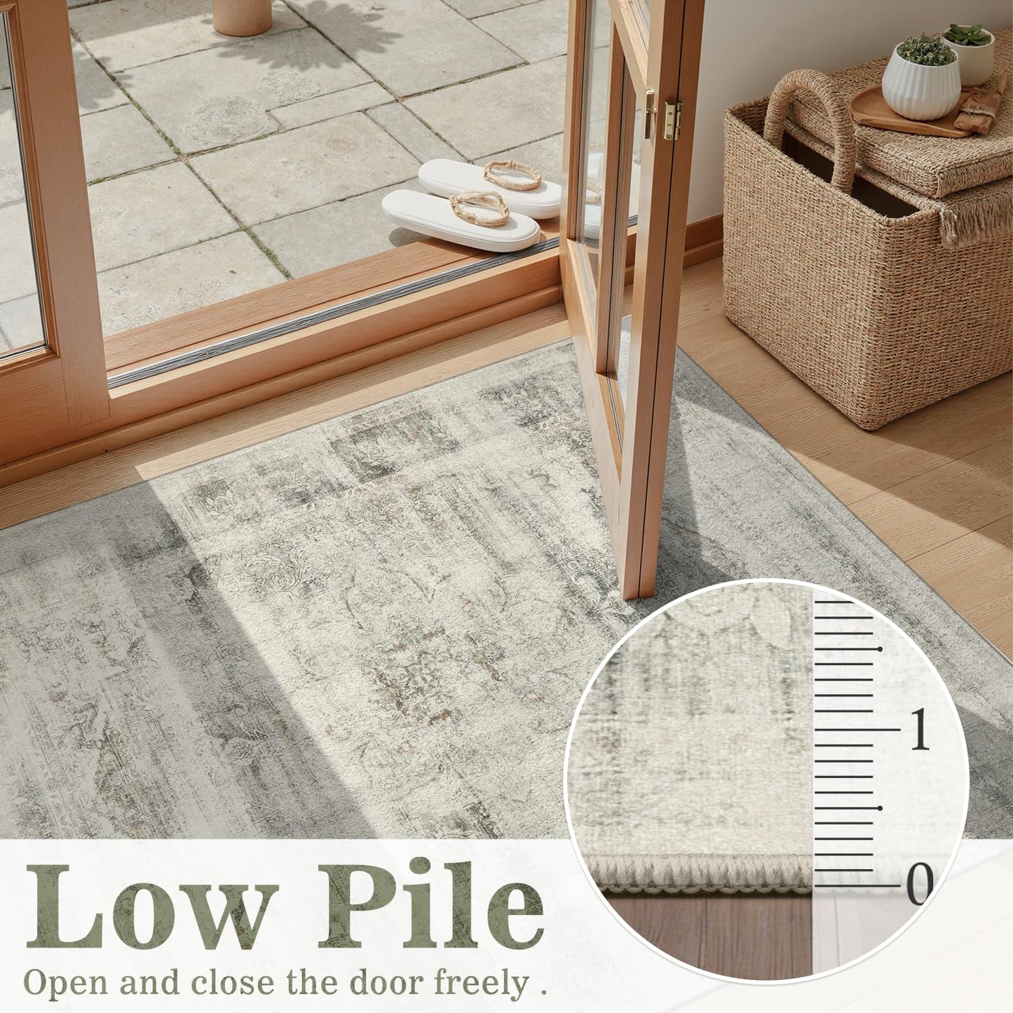 DCX 5x7 Vintage Rug, Machine Washable Stain Resistant Distressed Beige Rug, Kid & Pet Friendly with Rubber Back Non Slip Soft Low Pile Large Carpet for Living Room, Bedroom, Home Office