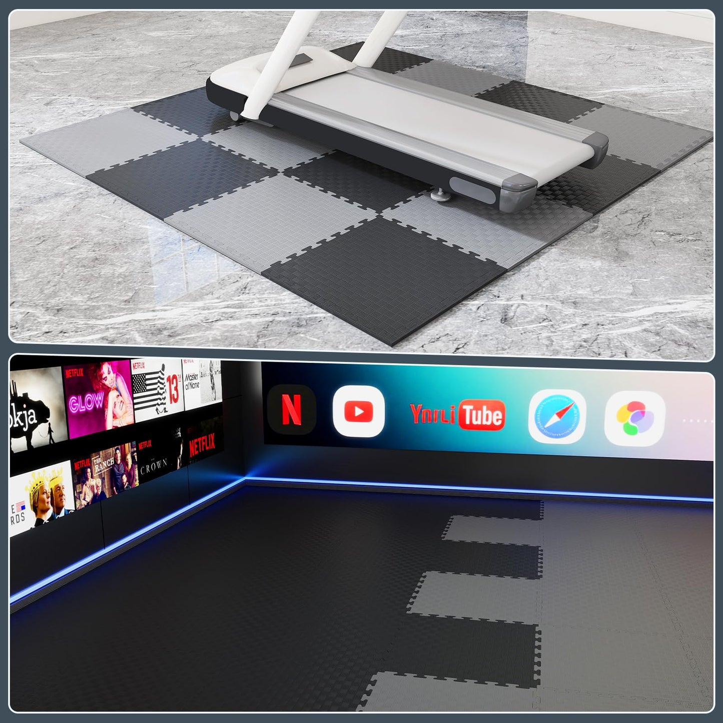 LVETOLS Reversible Dual‑Color EVA Foam Gym Mats, 16 Tiles (20"x20"), Two‑Tone Double‑Layer Interlocking Puzzle Floor Tiles for Home Gym, Workout Room & Garage