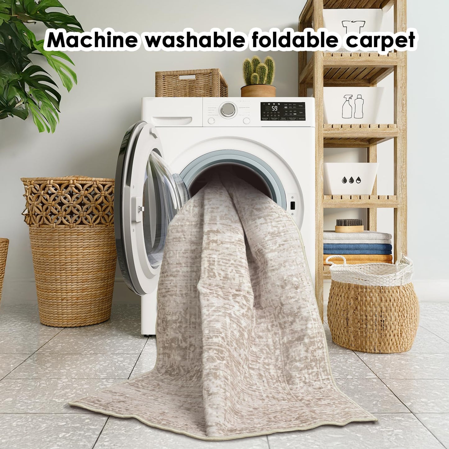 RUGIXE 5×7 Rug Foldable Machine Washable Living Room Area Rug, Machine Washable Anti-Slip Retro Rug, Low-Density Lightweight Chenille Printed Rug, Bedroom, Dining Room，Rugs for Living Room