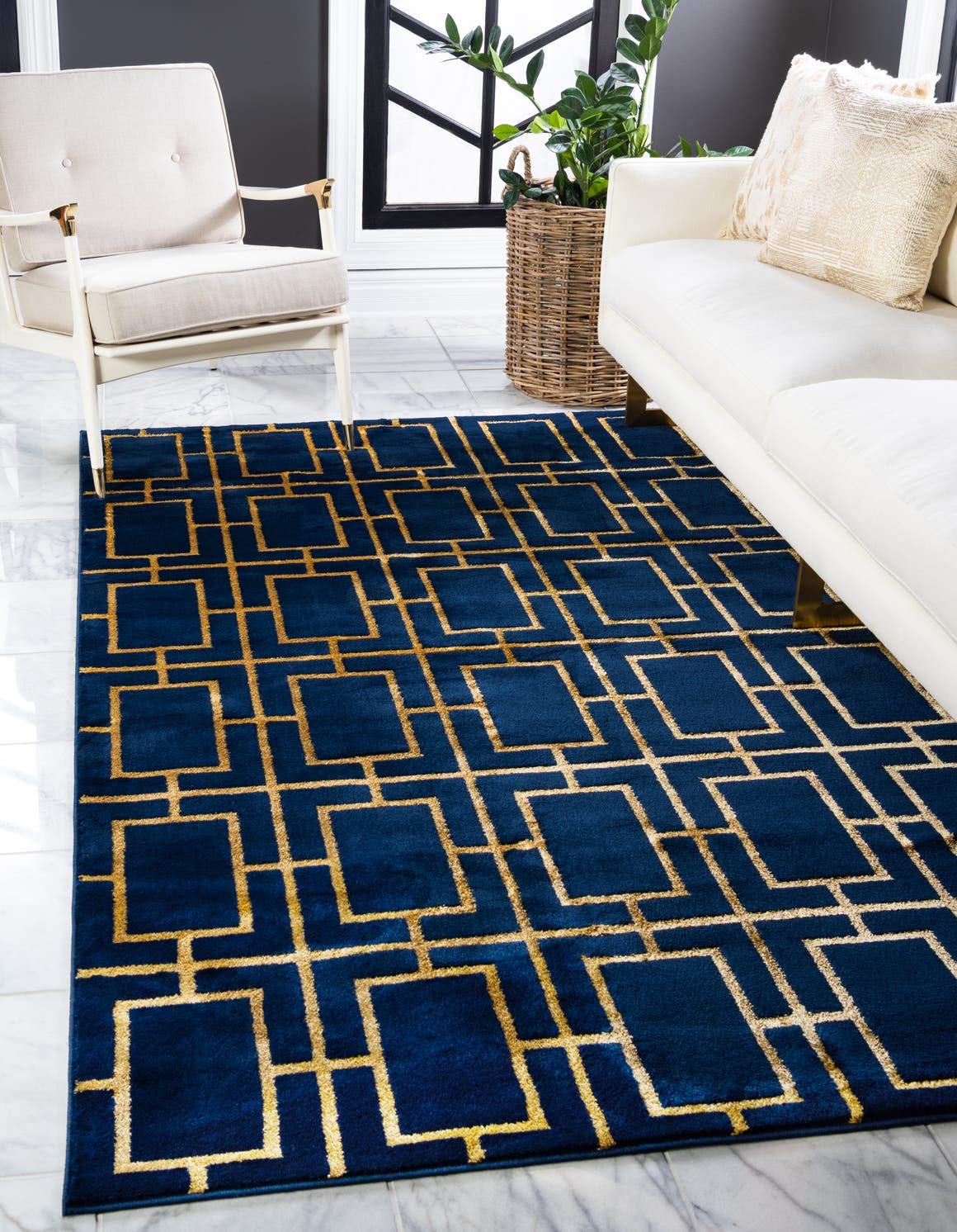 Unique Loom Marilyn Monroe Glam Collection Area Rug - Deco (5' 3' x 8' Rectangle, Navy Blue Gold/ Gold)