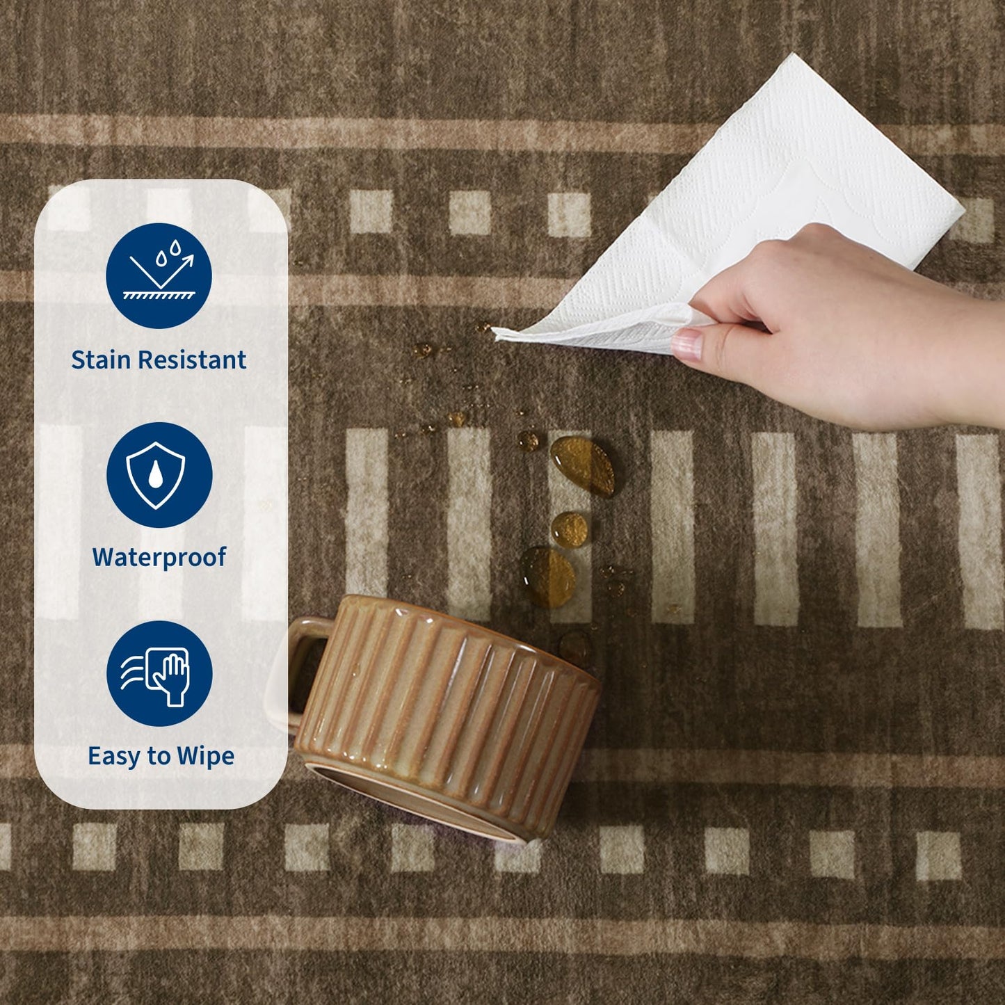 Garvee 4x6 Area Rug - Machine Washable Non-Slip Small Carpet, Soft Low-Pile Farmhouse Floor Mat for Bedroom Home Office Nursery, Foldable Indoor Rug with TPR Backing, Pet Friendly, Brown