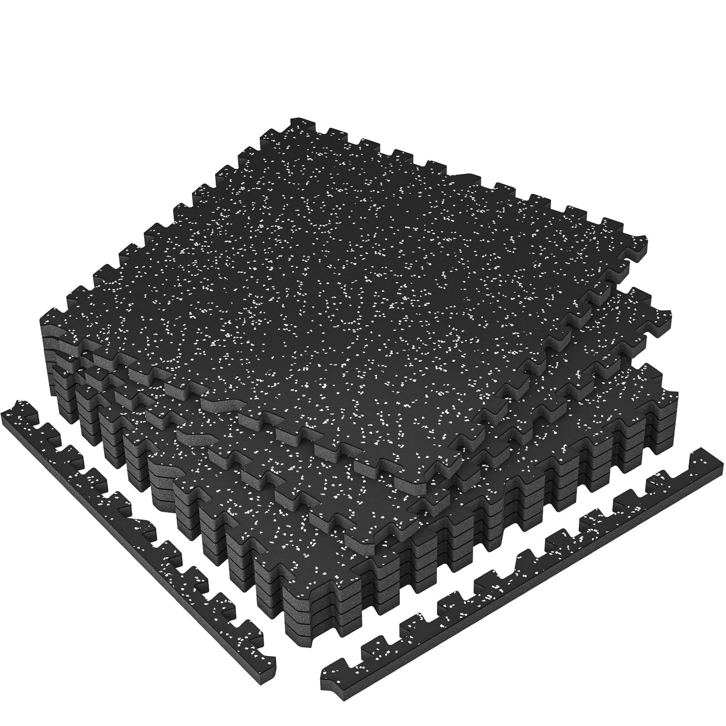 SUPERJARE 1" Extra-Thick Rubber Top Exercise Mat, Puzzle Gym Flooring for Home Gym, Gym Mat for Workout Equipment, Interlocking Floor Tiles with EVA Foam, 6 Pcs 24 Sq Ft, Black/Grey