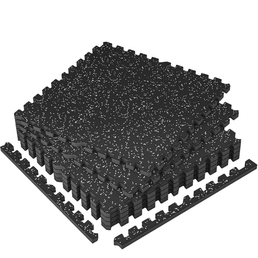 SUPERJARE 1" Extra-Thick Rubber Top Exercise Mat, Puzzle Gym Flooring for Home Gym, Gym Mat for Workout Equipment, Interlocking Floor Tiles with EVA Foam, 6 Pcs 24 Sq Ft, Black/Grey