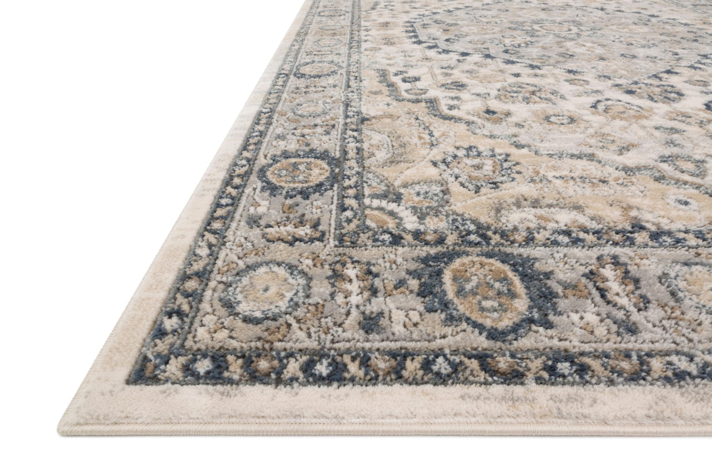 Loloi II Teagan Collection TEA-01 Natural/Lt. Grey 6'-7" x 9'-2", .25" Thick, Area Rug, Soft, Durable, Neutral, Woven, Low Pile, Non-Shedding, Easy Clean, Living Room Rug