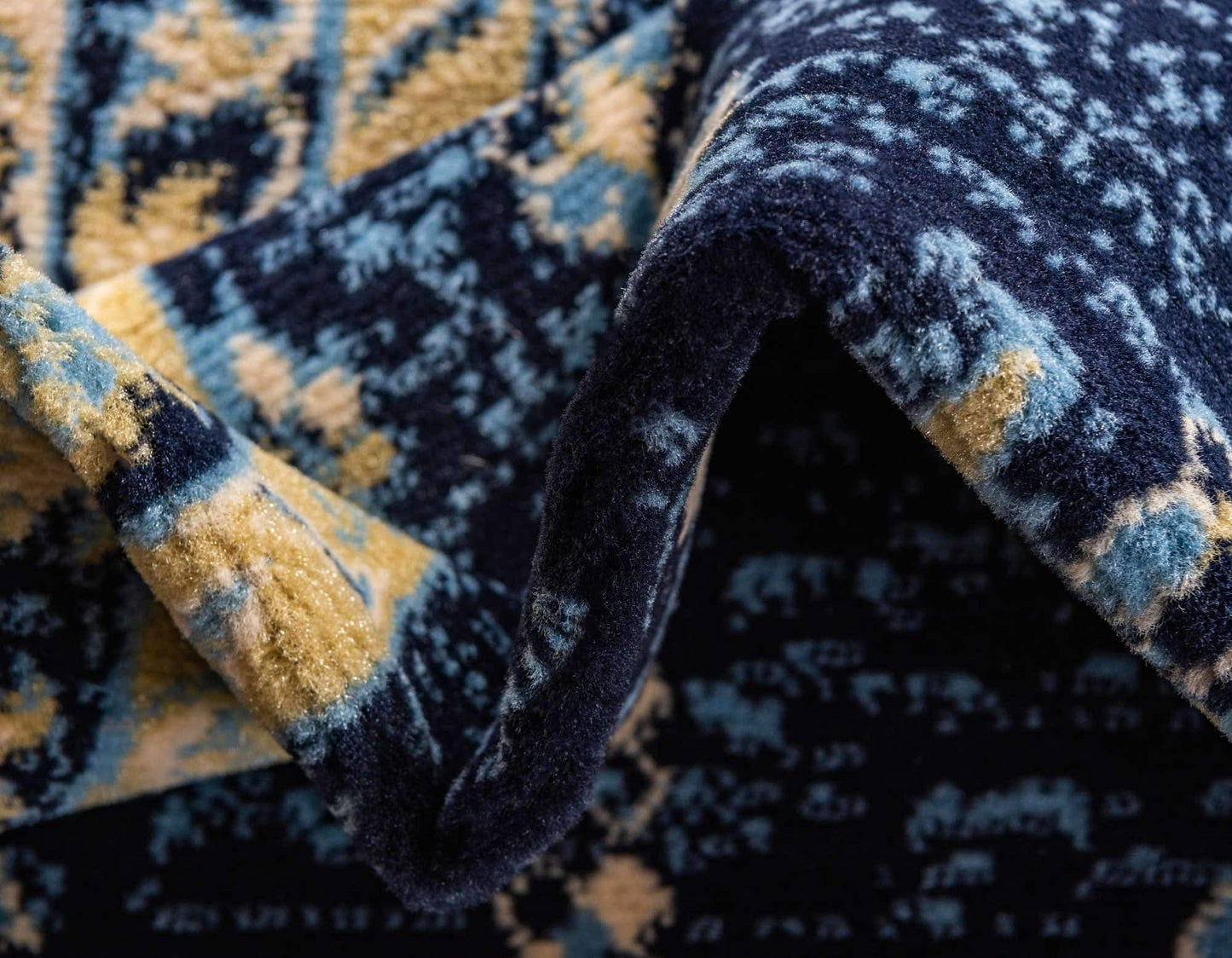 Unique Loom Taftan Collection Border Geometric Tribal Inspired Design Area Rug (8' 0 x 10' 0 Rectangular, Navy Blue/ Gold)