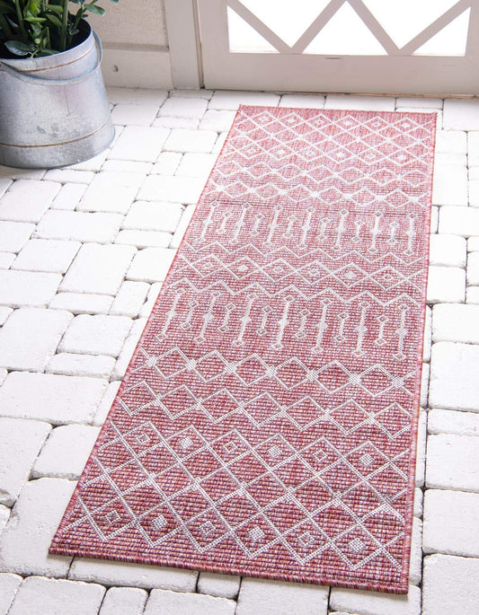 Unique Loom Outdoor Trellis Collection Area Rug - Tribal Trellis (2' x 6' 1" Runner, Rust Red/ Ivory)