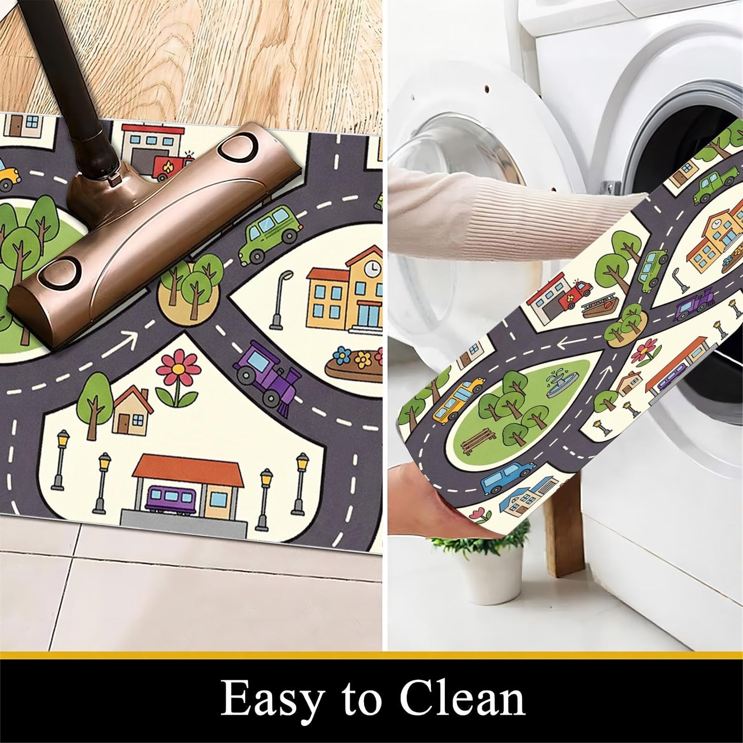 CRJMKS Round Car Rug Play Mats for Kids,3ft,City Road Map Round Children's Rug for Boy's Bedroom Playroom Nursery Preschool Education Circle Rugs Low-Pile with Rubber Backing