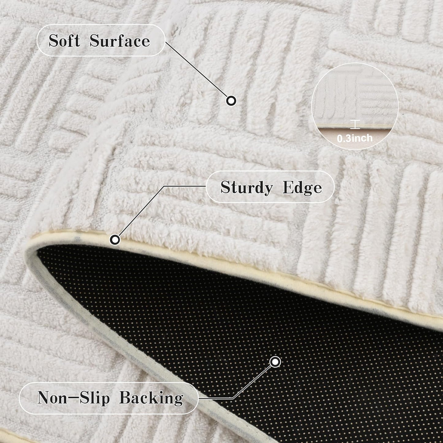 5x7 White Washable Shag Area Rug for Girls Bedroom, Modern Geometric Non Slip Living Room Rugs, Fluffy Soft Thick Carpet for Kids Room, Dorm, Office, and Home Decor