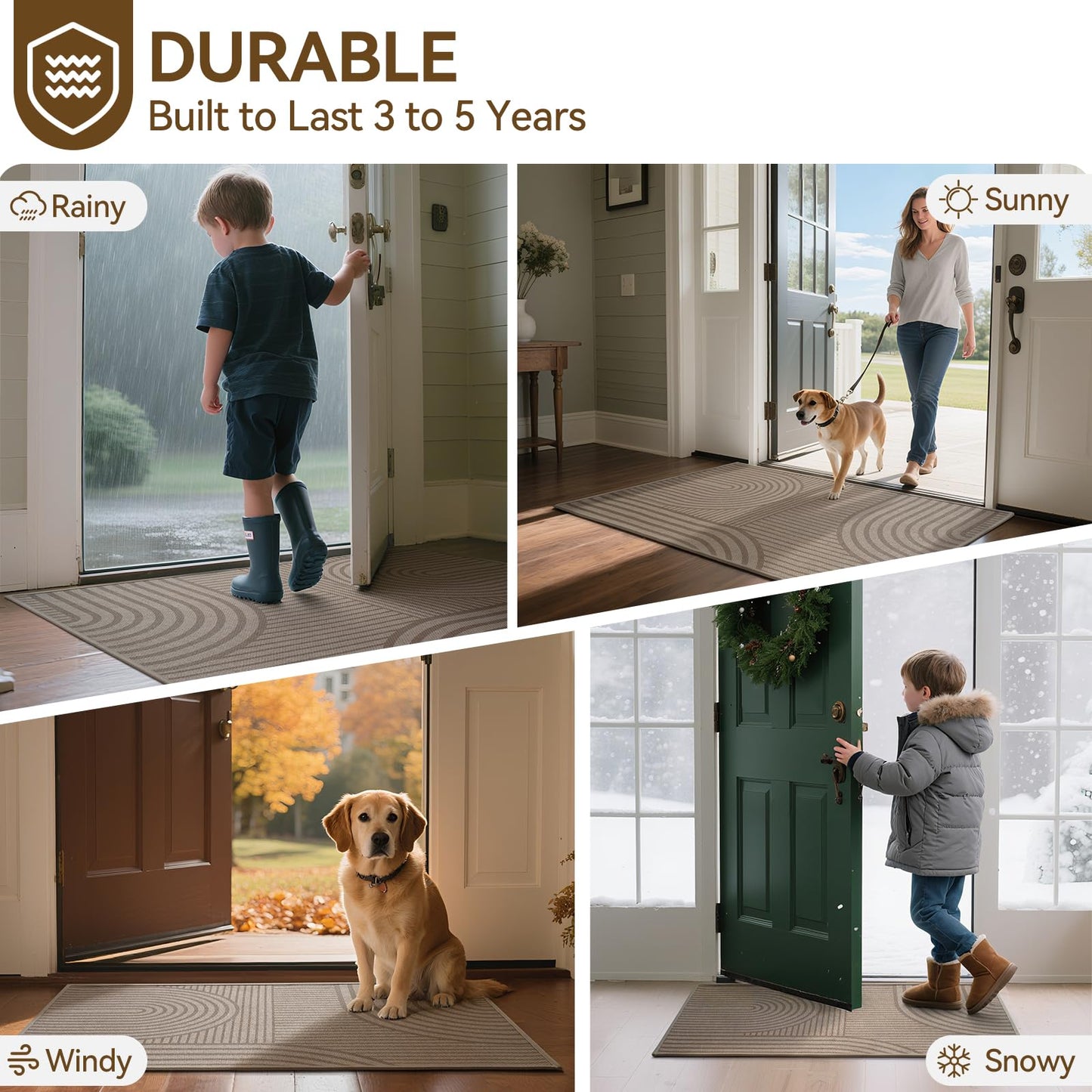 QiCaiJia Front Door Mat 31''x47'', Absorbent Dirt Resist Washable Non Slip Low-Profile Indoor Doormat, Easy Clean Welcome Entryway Door Mats, Brown