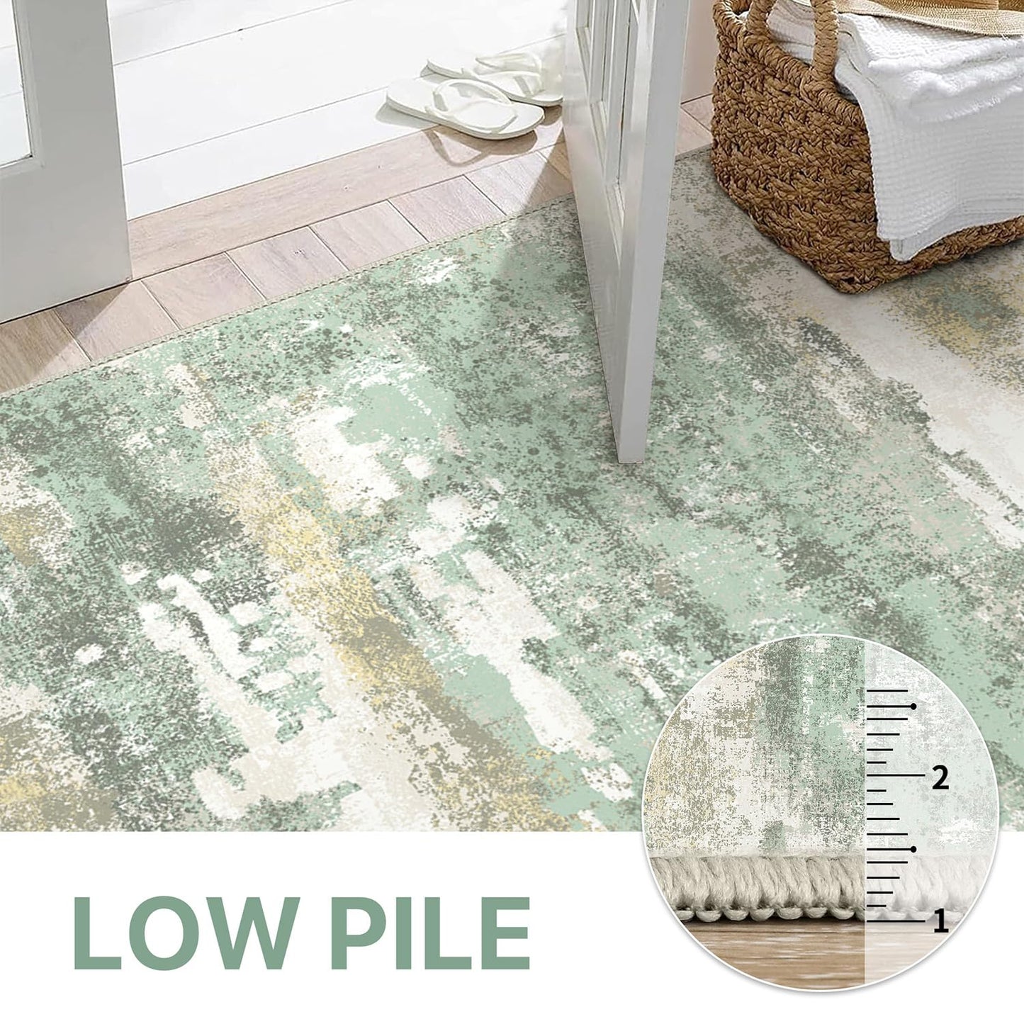 BEIMO 2x3 Rugs for Entryway Entrance Kitchen Bathroom, Machine Washable Modern Abstract Soft Area Rug Door Mat, Low Pile Indoor Floor Carpet with Non Slip Backing, Light Green