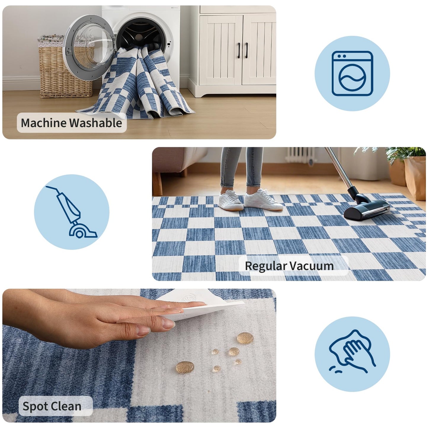 GarveeHome Dark Blue Checkered Rug 5×7 Area Rugs for Living Room，Non-Slip Washable Rug Soft Low-Pile, Neutral Modern Farmhouse Geometric Rugs for Bedroom Dining Room Office