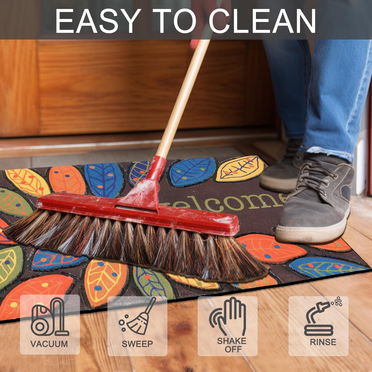 CHICHIC Door Mat, Welcome Mat 17x 30 Inch Front Door Mat Outdoors for Home Entrance Outdoors Mat for Outside Entry Way Doormat Entry Rugs, Heavy Duty Non Slip Rubber Back Low Profile, Leaves