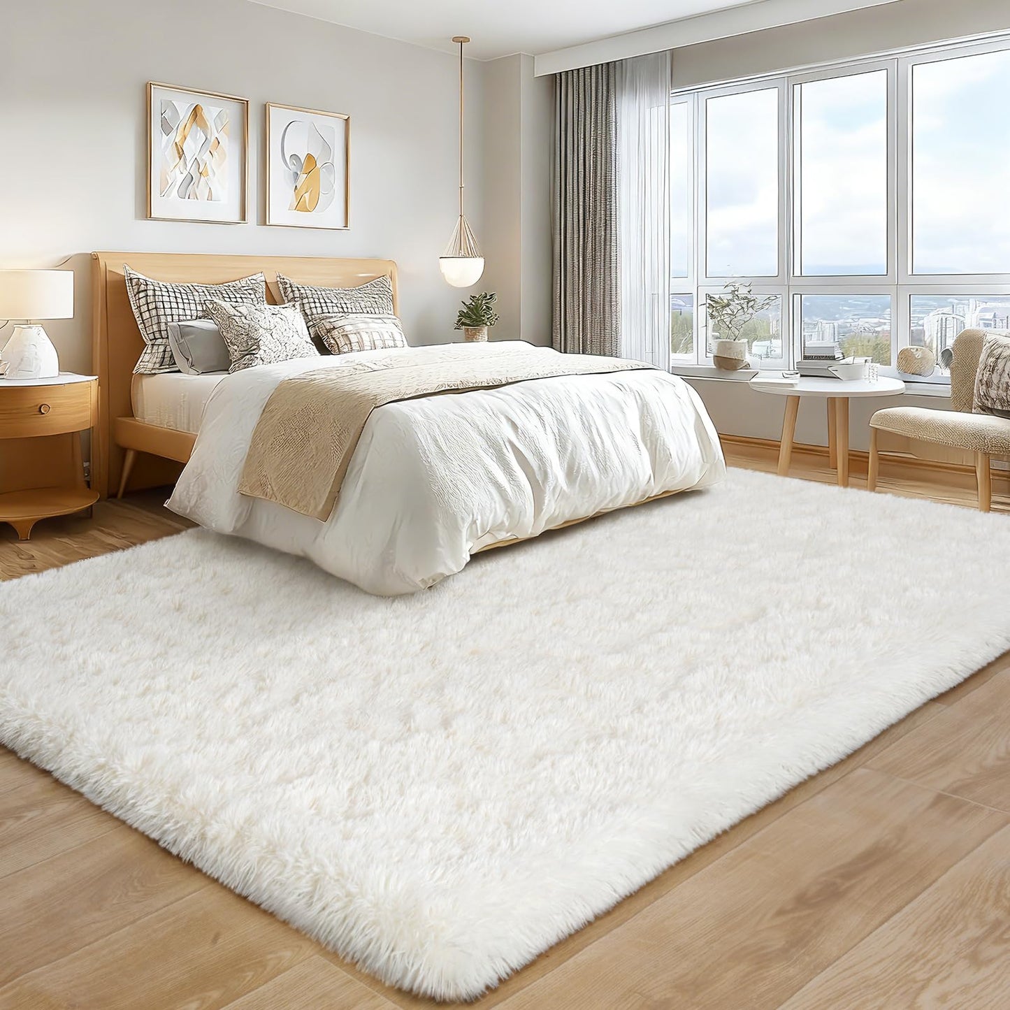 Area Rugs 9x12 Living Room, Ultra Soft Shaggy Fluffy Rug for Bedroom, Upgrade Non-Slip Fuzzy High Pile Plush Large Rugs for Nursery Boys Girls Kids Room Modern Indoor Home Decor, Cream White