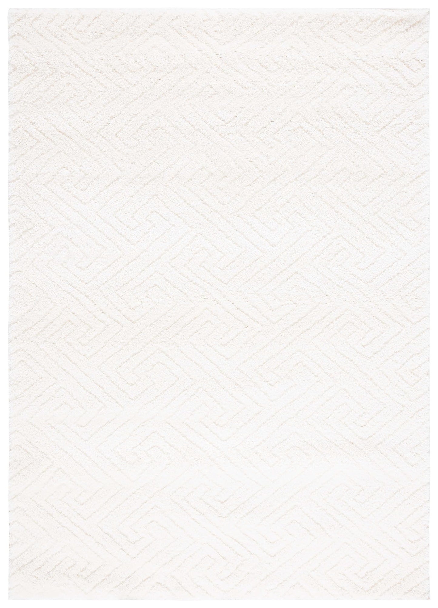 SAFAVIEH Tahoe Shag Collection Area Rug - 5' x 7', White, Geometric Design, 1.2-inch Thick Ideal for High Traffic Areas in Living Room, Bedroom, Dining (THO652A-5)