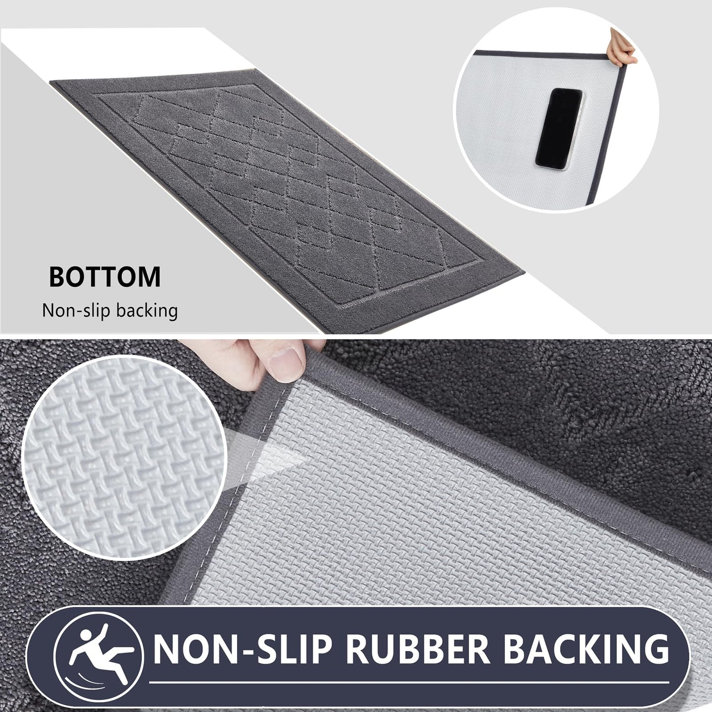 REFETONE Dirt Trapper Door Mat 24" x 36", Washable Indoor Doormat Rubber Backing Non Slip, Resist Dirt and Absorbent Entrance Mat, Low Profile Inside Floor Mats for Front Back Door and Entryway, Grey