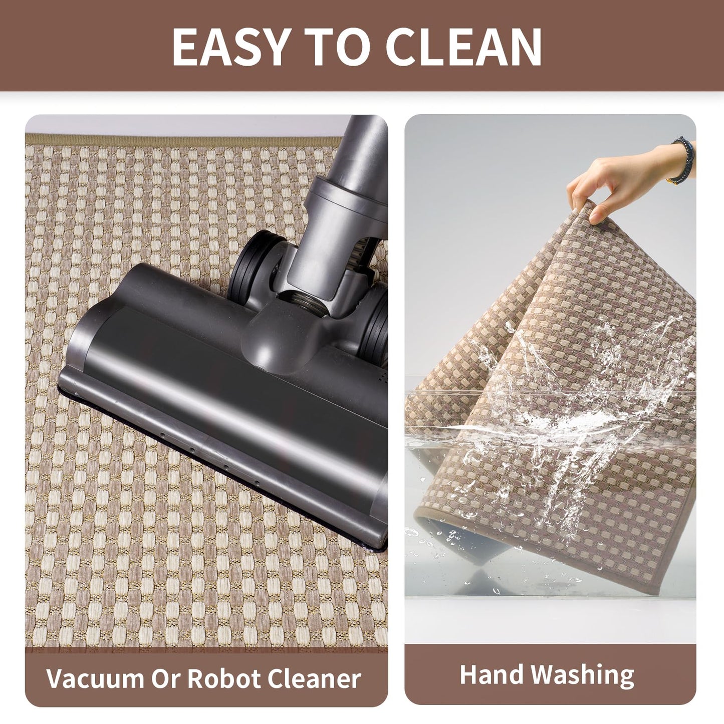 YDKGL Kitchen Rugs Mat Non Slip Washable, Super Absorbent Kitchen Mats for Floor, Rubber Backing Soft Braided Standing Floor Mats Sink Mat Runner Rug, Easy to Clean and Maintain, Brown 17"x30"