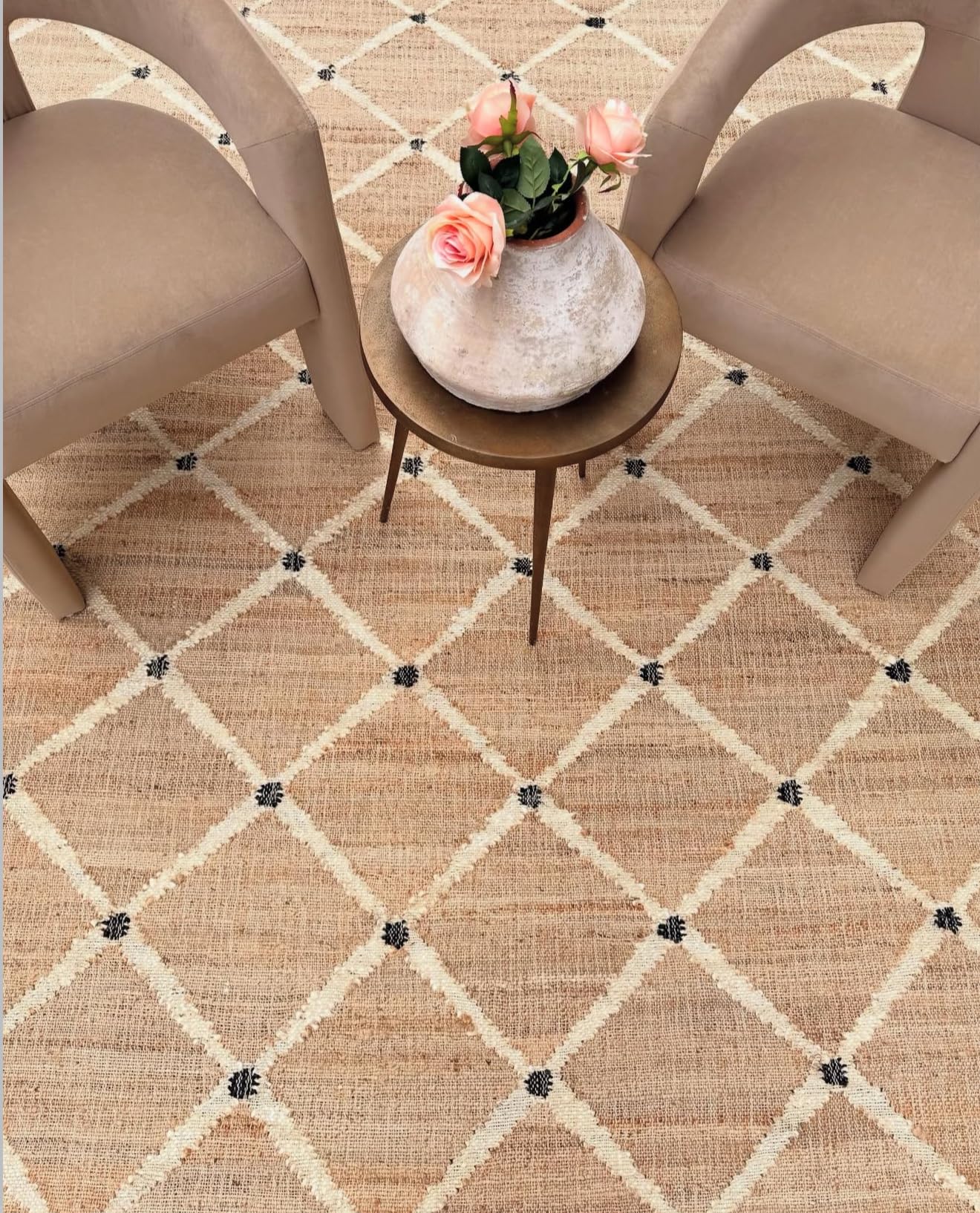 Hand Woven Jute Rug 4'x6' Area Rug - Rectangular Handcrafted Premium Geometric Design, Indoor Reversible Natural Fiber Rugs - Rustic Farmhouse Carpet for Living Room, Hallway, Bedroom - Natural