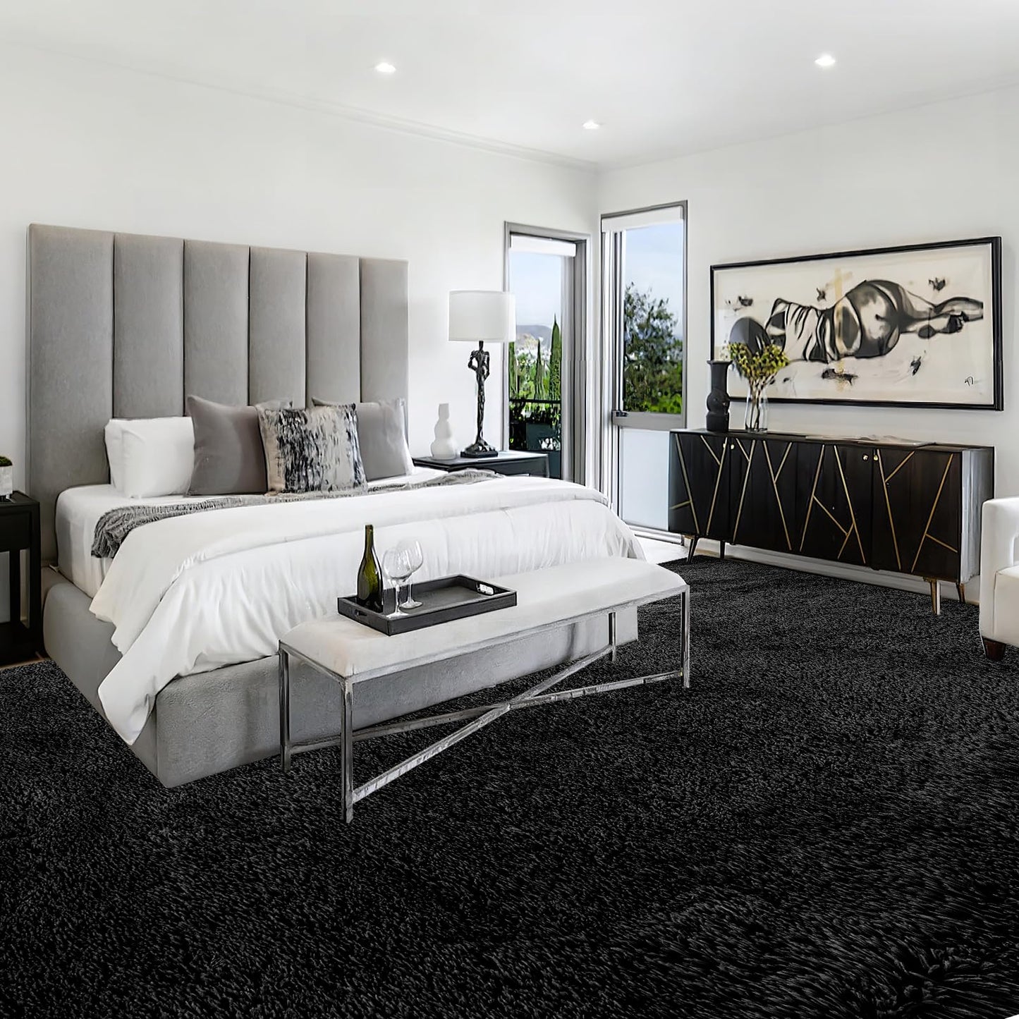Fluffyrug Large Rugs for Living Room 10x14: Black Extra Large Area Rugs 10x14 Living Room - Black Big Area Rug