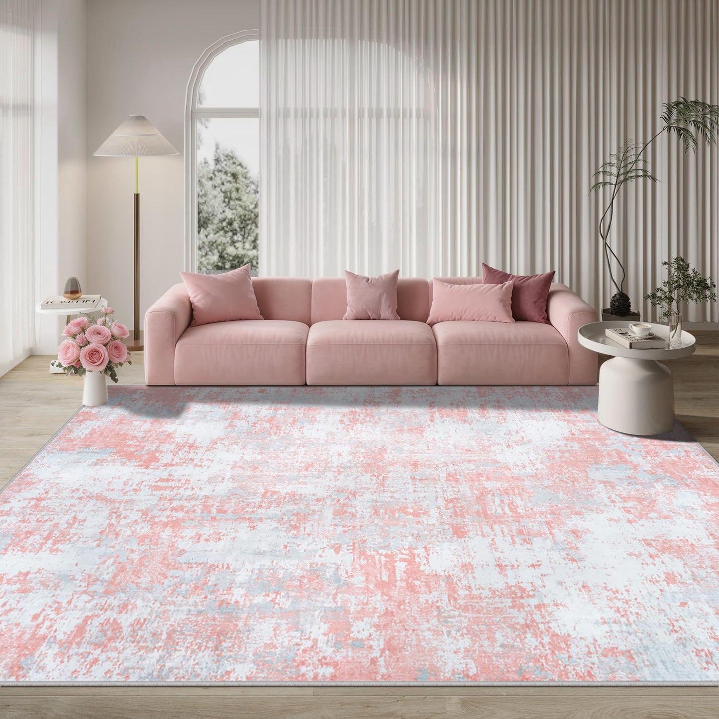 Pink Rug Carpet 8x10 Area Rugs for Bedroom Girls: Washable Modern Rug for Living Room Dining Room Non Slip Low Pile 8 by 10 Indoor Abstract Home Office