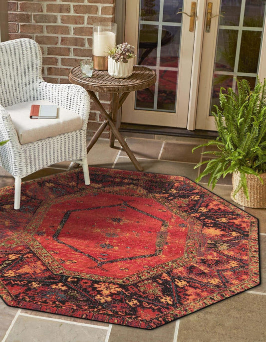 Unique Loom Outdoor Tribal Collection Area Rug - Quepos (4' 1" Octagon Multi/Black)