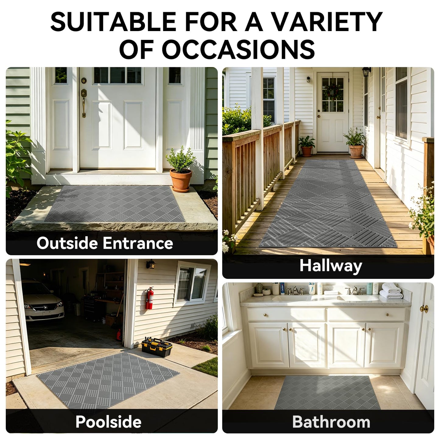 Front Door Mat Outside Entrance 31x47, Heavy Duty Non Slip, Outdoor Floor Mats Welcome Floor Doormat, Dirt Waterproof Exterior Entry Mats All Weather for Patio Entryway Kitchen Industral Bar Grey