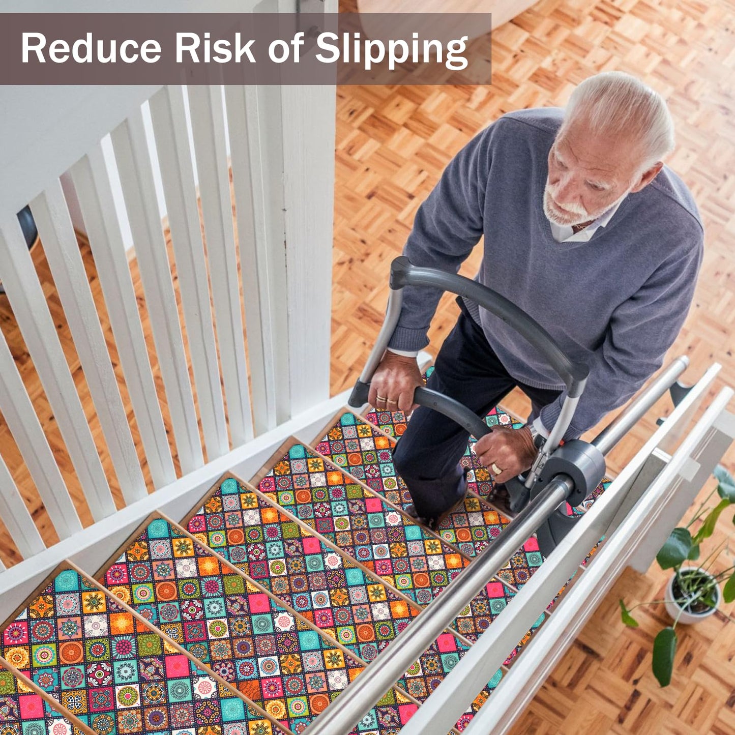 Non Slip Carpet Stair Treads for Wooden Steps Indoor, 4 Pack Stair Runners Covers Staircase Step Rugs Stair Mats for Kids Elders and Dog