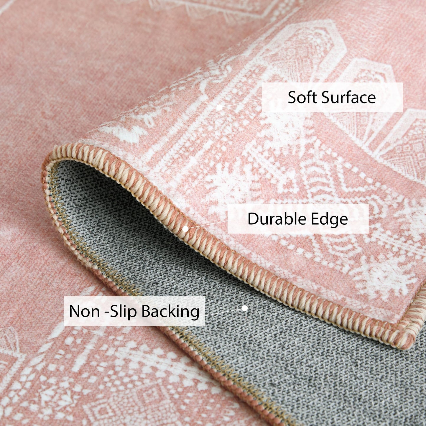 NICETOWN 2x3 Pink Rug for Entrance - Non Slip Modern Entryway Carpet Foladable Non-Resistant Oriental Medallion Mat for Entrance Kitchen Laundry Bathroom Bedroom