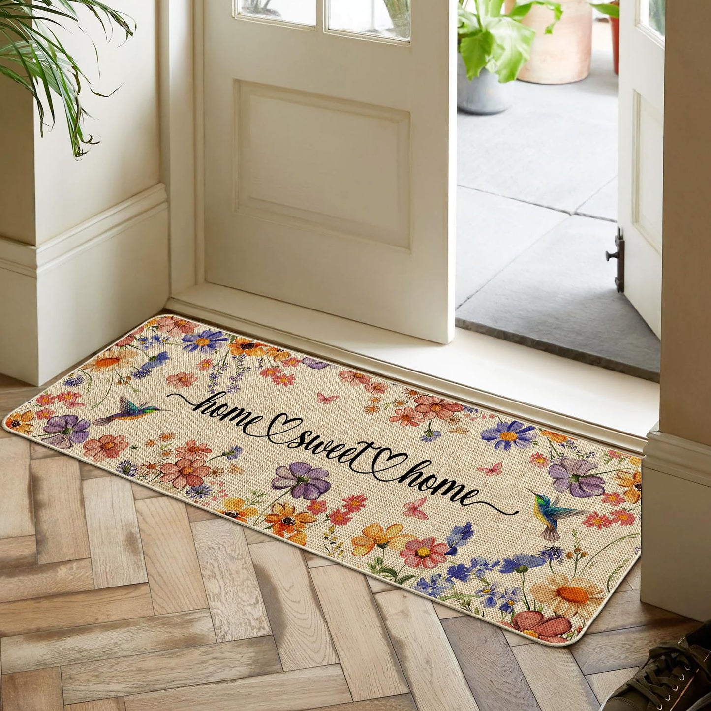 Wylumen Flower Spring Kitchen Mats for Floor Set of 2, Wildflower Summer Floor Mats, Non Slip Rubber Backing Kitchen Floor Mat and Rug Set for Kitchen Sink, Office, Laundry