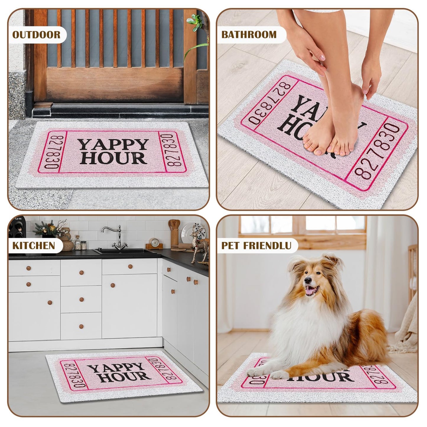KBRCT Trendy Retro Pink Bar Door Mat Outdoor Indoor Entrance Entryway, Pink Happy Hour Ticket Doormat Home Bar Kitchen Lounge Club Patio Pub, Girly Welcome Mats for Front Door, 17x30 Inch
