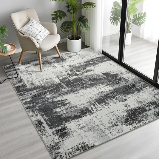 Enqinar Modern Abstract 3x5 Rug for Entryway, Non Slip Machine Washable Area Rug, Soft Low Pile Ultra Thin Distressed Doormat for Indoor Entry, Kitchen, Dorm, Living Room, Bedroom, Grey
