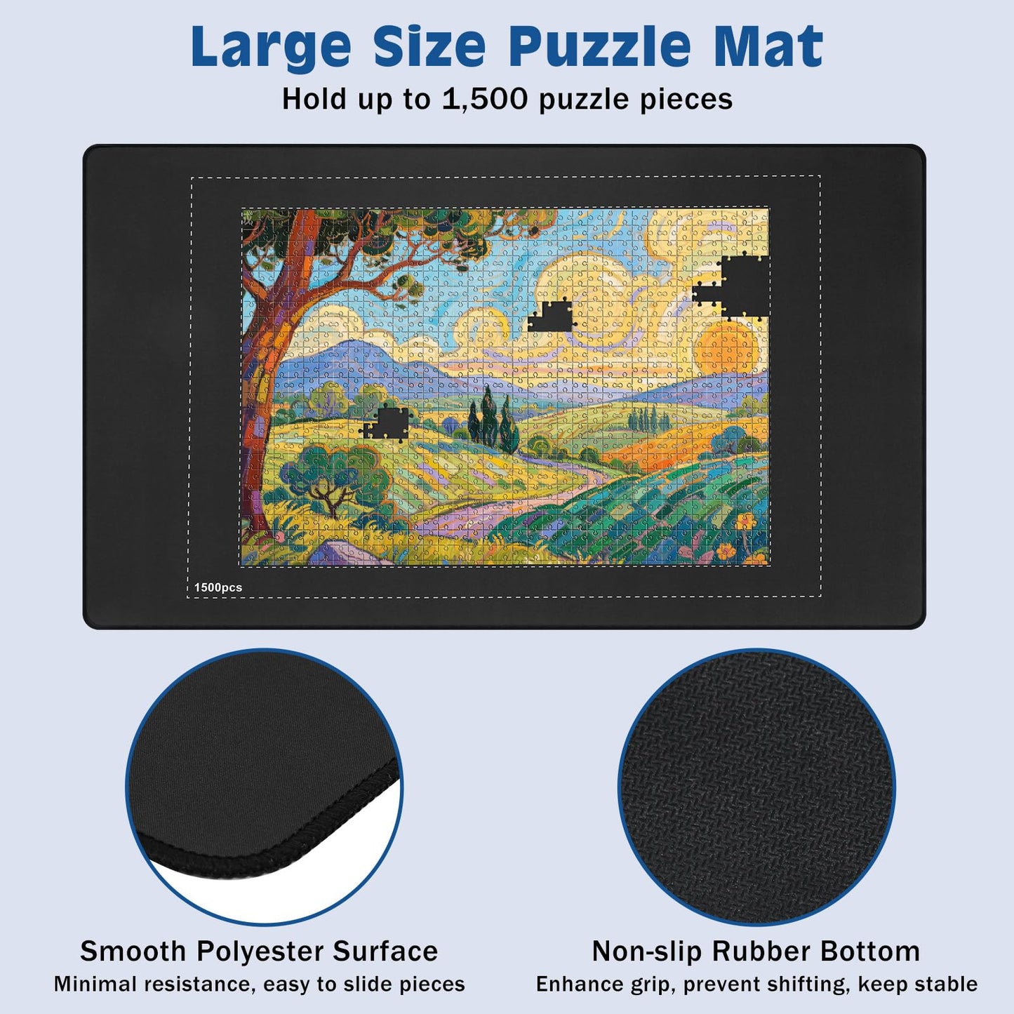 MoKo Jigsaw Puzzle Matt Rollup, 46" x 26" Puzzle Saver Pad with 4 Sorting Trays & Travel Storage Bag, Portable Puzzle Keeper Up to 1500 Pieces, Non-Slip Rubber Bottom & Smooth Surface