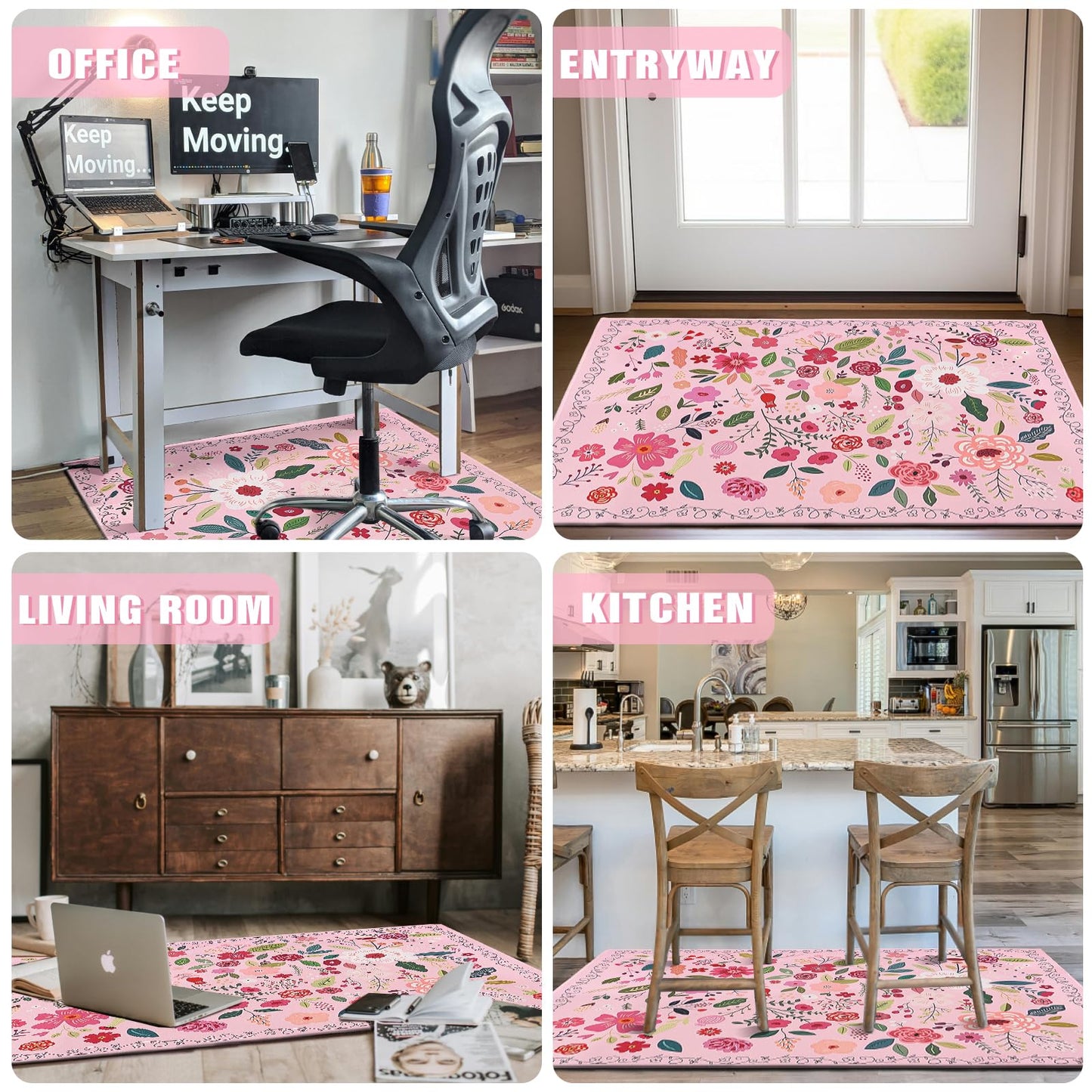 Office Chair Mat for Hardwood Floor 36"X 48" Heavy Duty Desk Chair Rug for Under Gaming Rolling Chairs Computer Decor Protect Mats Low Pile Non-Slip Rubber for Carpet & Tile Floor-Boho Flower