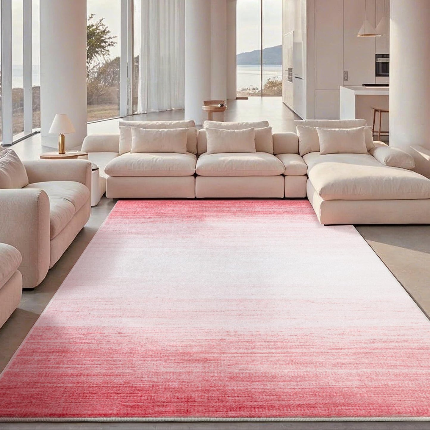Carvapet 9x12 Area Rug - Pink Gradient Ombre Modern Carpet Low Pile, Non Slip Rubber Backing Easy Clean Foldable Big Thin Floor Rugs for Living Room Bedroom