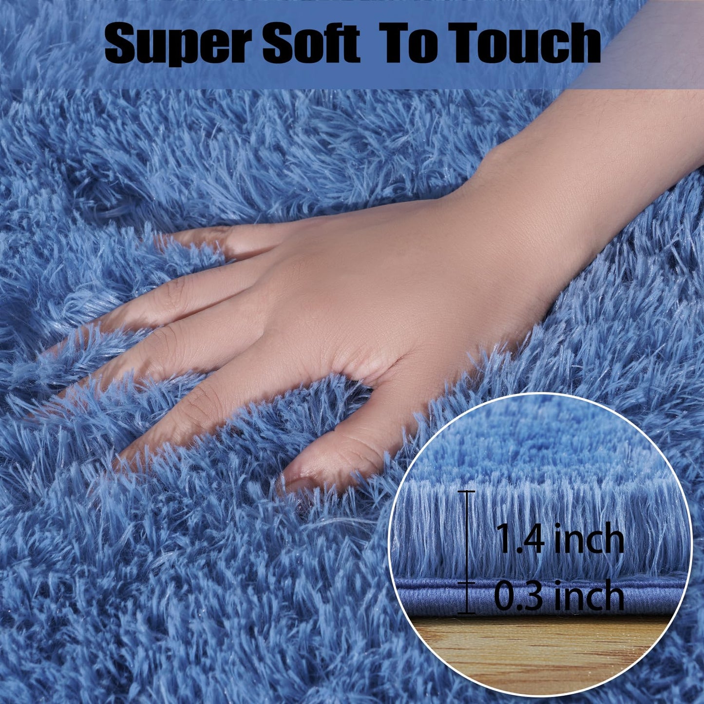 qulint Blue Rug for Bedroom, 2x3 Area Rugs for Boys Room Soft Fluffy Shag Small Carpet for Nursery, Fuzzy Shaggy Alfombras for Kids Boys and Girls Dorm Living Room Home Decor (2ft x 3ft, Blue)