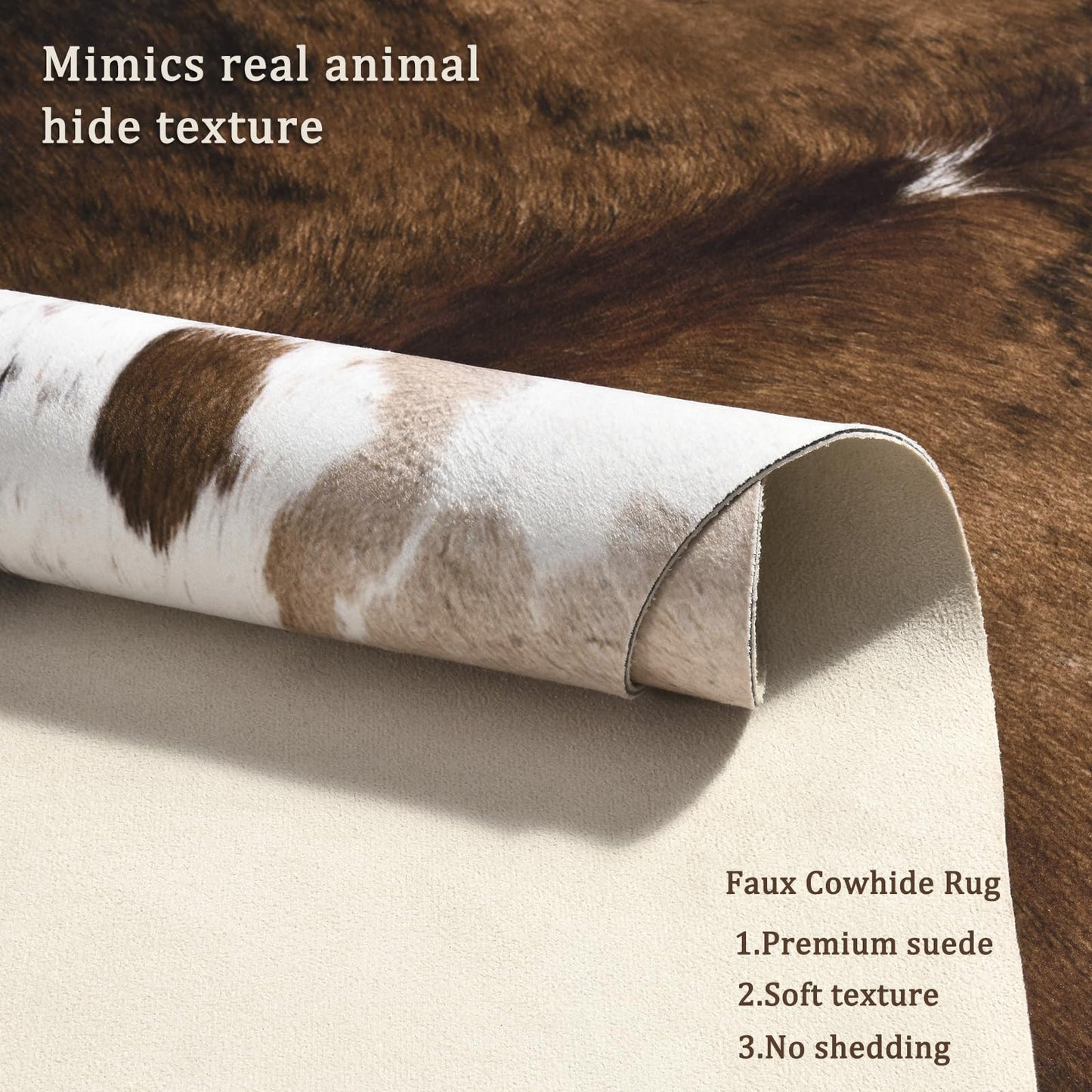Pettop Luxury Faux Cowhide Rug 4.6x5.2 Feet - Western Cow Print Area Rugs for Living Room, Bedroom, Farmhouse - Premium Western Style Faux Fur Carpet, Non-Slip Animal Hide Throw Rugs (Caramel)